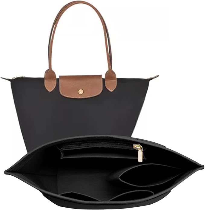 LOUKAYCCI Felt Purse Organizer Insert for Longchamp Le Pliage L Handbag Insert (Large, Black)