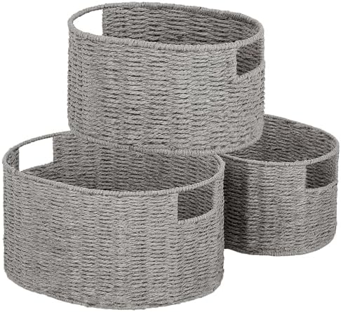 Vagusicc Wicker Storage Basket, Set of 3 Hand-woven Storage Baskets for Organizing, Round Large Wicker Baskets for Stora