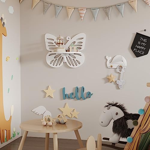 Butterfly Shaped Nursery Wall Deor Floating Shelf, Cute Wall Display Rack for Kid’s Room, Small Decorative Shelf Wall Mo