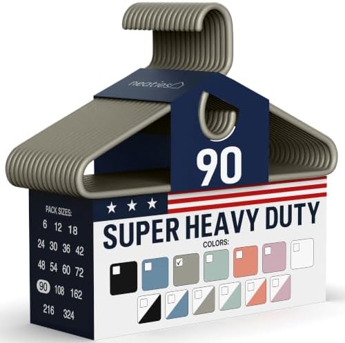 Super Heavy Duty Clothes Hangers 90 Pack – Made in the USA - 10lb Capacity, Thick Plastic Hangers for Pants, Coats, Jackets, Jeans and Adult Clothing – Gray