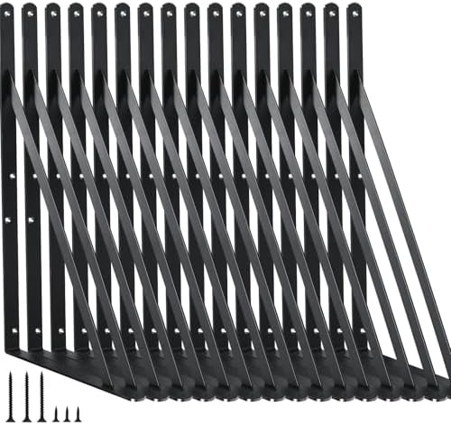16 Pack L18 x H 12" Black Heavy Duty Shelf Brackets with Screws Metal Shelf Brackets Shelf Support Angle Brackets for Sh