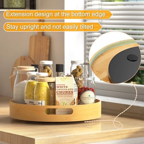 Lazy Susan Organizer Homerays 12 Inch Non-Skid Bamboo Lazy Susan for Kitchen Rotating Spice Rack with Handles, Wood Turn
