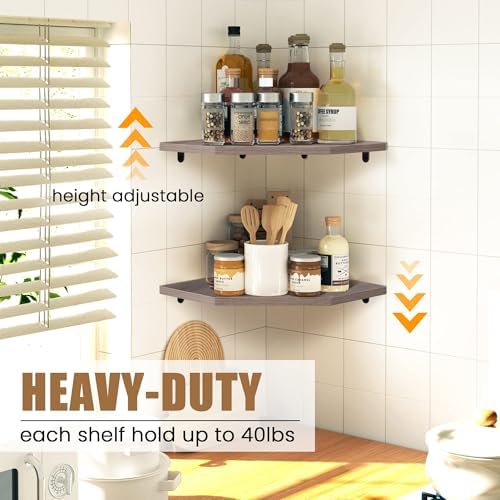 Fun Memories Corner Shelf Wall Mount, Floating Corner Shelves, Set of 2 Corner Wall Shelf Organizer, Rustic Wood Wall St