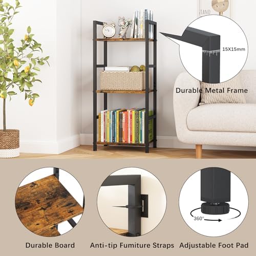 Bookshelf Storage Shelf Bookcase, 3 Tier Industrial Bookcase,Small Book case for Living Room, Bedroom, and Home Office, 