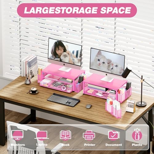 OPNICE Desk Organizers and Accessories, Computer Monitor Stand Riser with Drawer and 2 Pen Holders, Printer & Laptop Sta