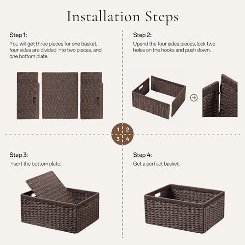 joybest Dark Brown Wicker Baskets for Shelves, Hand-woven Storage Baskets