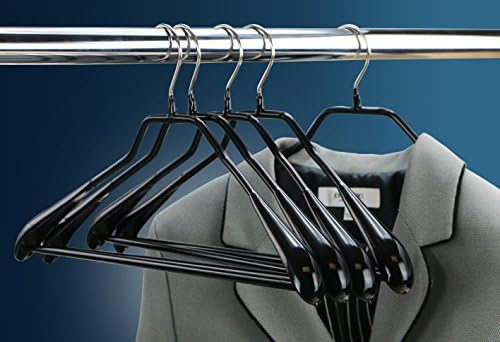 Mawa by Reston Lloyd BodyForm Series Style 42/LS, Non-Slip Steel Clothing Hanger for Suits, Dresses, & Shirts, 1½ inch Wide Shoulder Support and Pant Bar, Set of 6, Black