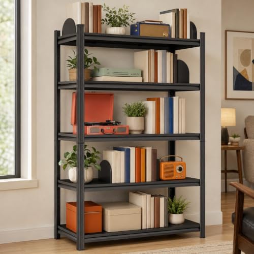 Metal Bookshelf Adjustable Bolt-Free Bookcase Heavy Duty Book Shelf 2000LBS