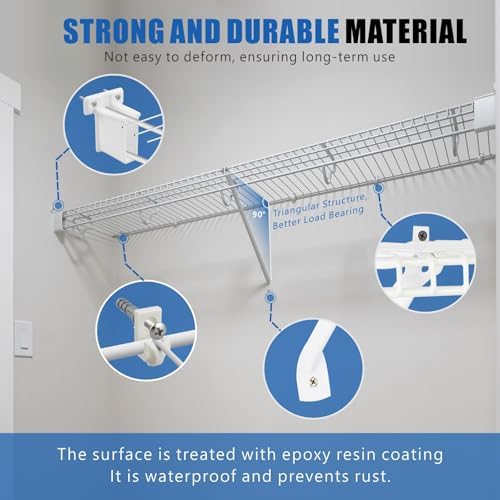 12 Inch Wire Shelf Brackets Set, 3 Pcs Support Brackets Kit for Wire Shelving, Include Mental Closet Support Brace, Down