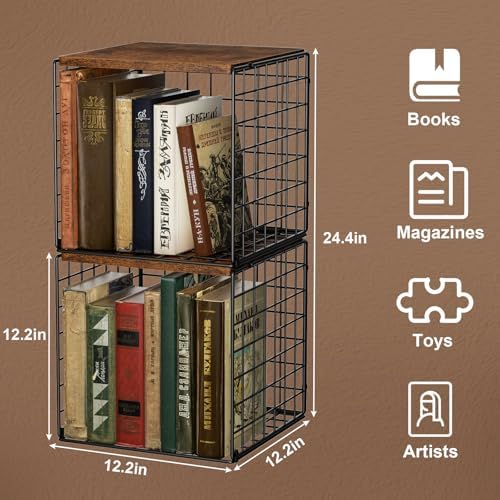 Dmevkic 2 Cube DIY Stackable Small Bookcase,Bookshelf for Small Spaces,Cube Storage Organizer for Living Room, Bedroom, 