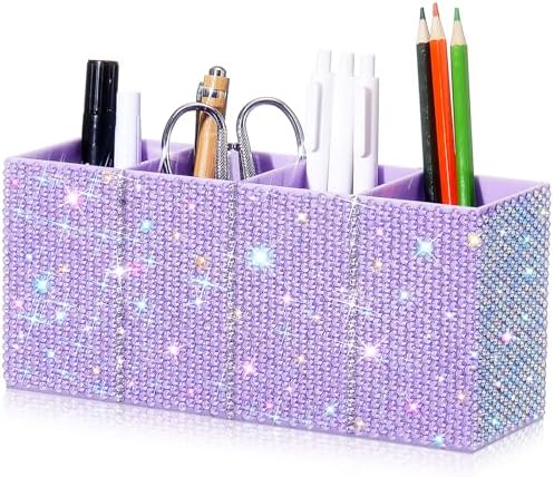 Rhinestone Desk Organizer, Purple Pen Makeup Brush Holder