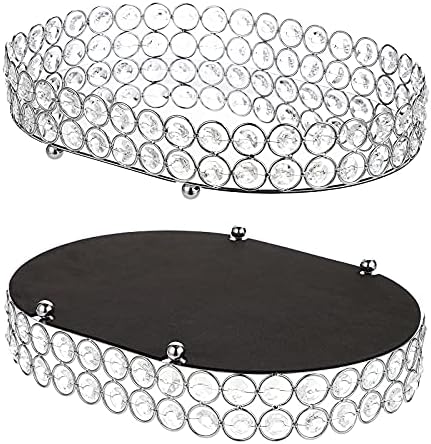 Hipiwe Crystal Vanity Tray Mirrored Dresser Perfume Trays for Makeup Tray Cosmetic Skin Care Storage, Jewelry Trinket Or