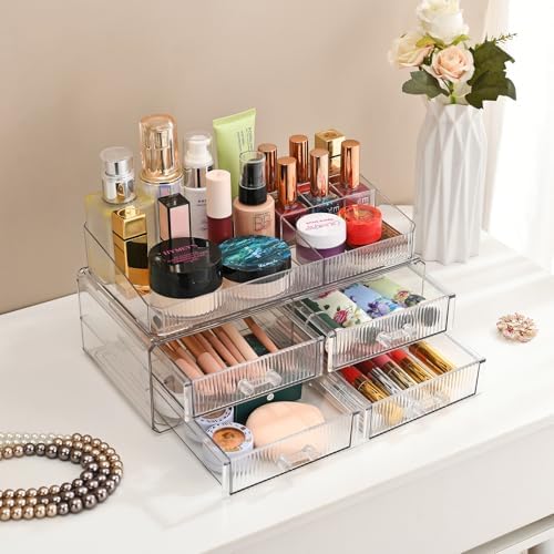 ZHIAI stackable storage drawer, transparent cosmetics storage box, cosmetics and beauty products storage organizer, suit