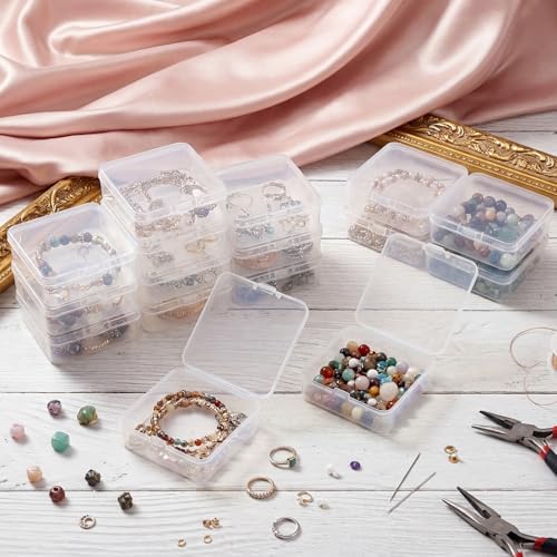 SATINIOR 300 Packs Clear Small Plastic Containers 2.9 X 2.9 X 1 Inches Transparent Storage Box with Hinged Lid in Bulk f