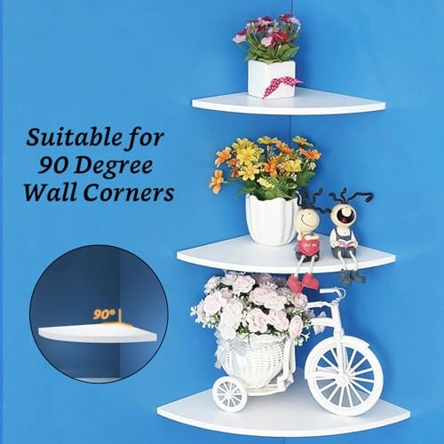 4 Pcs Floating Corner Shelf with Mounting Accessories, Wooden Round Corner Wall Shelves, Wall Mounted Corner Storage She