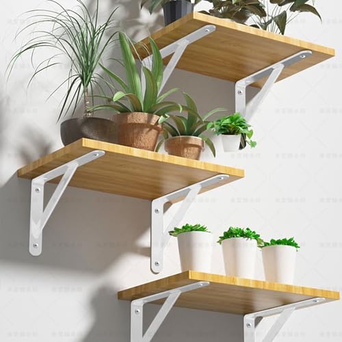 Heavy Duty Shelf Brackets Wall Mount Steel Bracket Wall Brackets for Shelves (White, 18 x 12 Inch-3 Pairs)