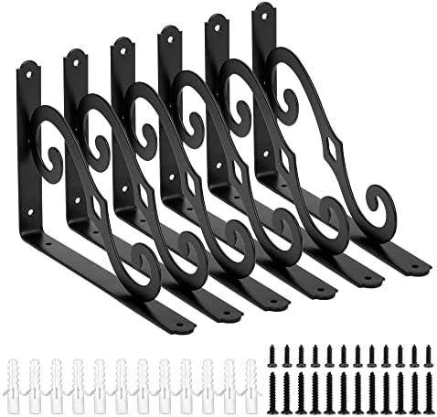 Decorative Shelf Bracket 10 Inch with Screws, Powder-Coated Steel, 6 Pack