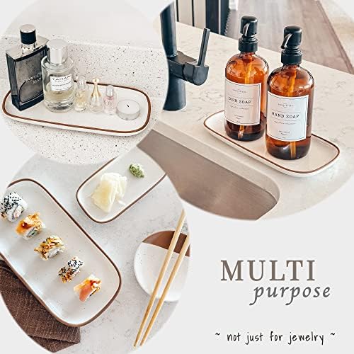 Mora Ceramic Decorative Tray - Rectangle 10in Dish for Jewelry, Soap Dispenser, Perfume, Makeup, Accessories, Candle, in
