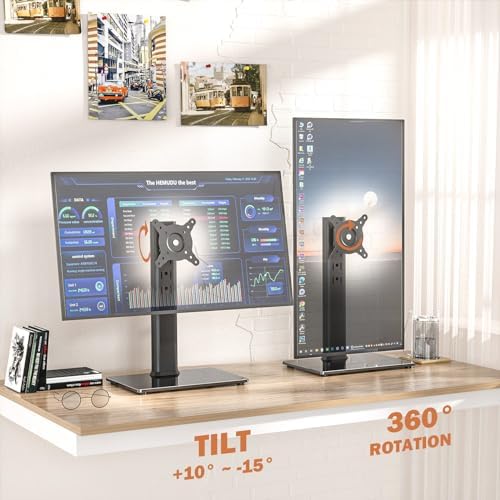 Hemudu 2 Pack Single LCD Computer Monitor Free-Standing Desk Stand Riser for 13 inch to 32 inch Screen with Swivel, Heig