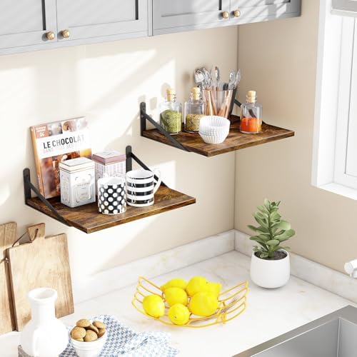 Fixwal 2pcs 11.8 in Deep Floating Shelves for Wall (Brown, 15.7" L)