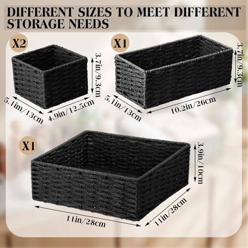 Set of 4 Black Small Wicker Basket, Classic