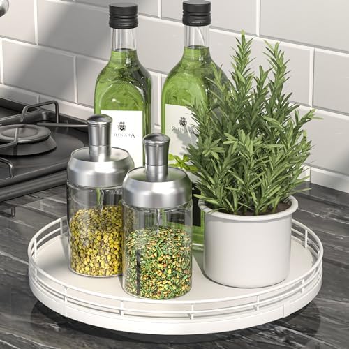 Oroyutor 10-Inch Oak Lazy Susan Spice Organizer, White Finish