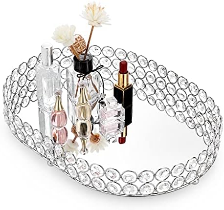 Hipiwe Crystal Vanity Tray, Mirrored Dresser Perfume Trays for Makeup Tray Cosmetic Skin Care Storage, Jewelry Trinket O