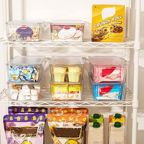 Vtopmart 8pcs Clear Organizers and Storage Bins with Lids, Stackable Plastic Storage Containers with Handles for Fridge,