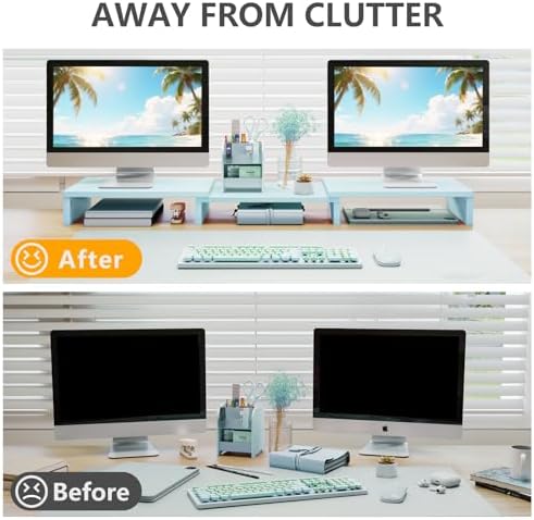 TAVR Dual Monitor Stand Riser, Wooden Computer Monitor Stand for 2 Monitors