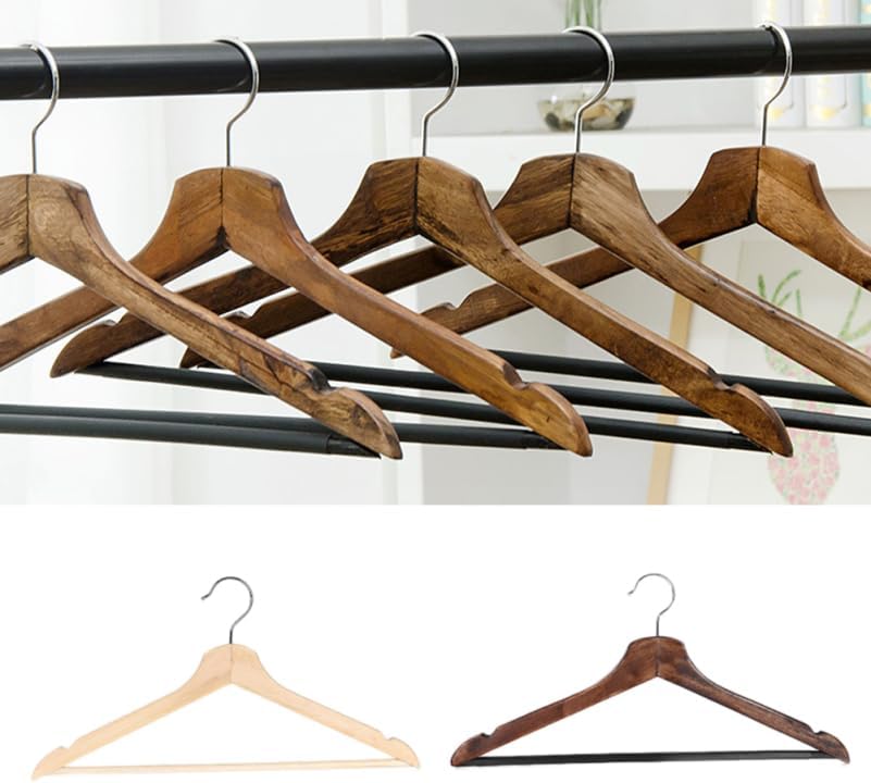 PRETYZOOM Solid Wooden Suit Hangers 2-Pack with Non-Slip Notches and Dual Swivel Hooks Flat Design Natural Finish for Jackets Coats Dresses