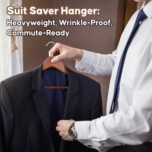 Coat Hanger, 6 Pack Heavy Duty Wooden Hangers with Extra Wide Shoulder, 17.5" Luxury Suit Hanger for Closet, Walnut with 360 Swivel Hook & Strong Pant Bar