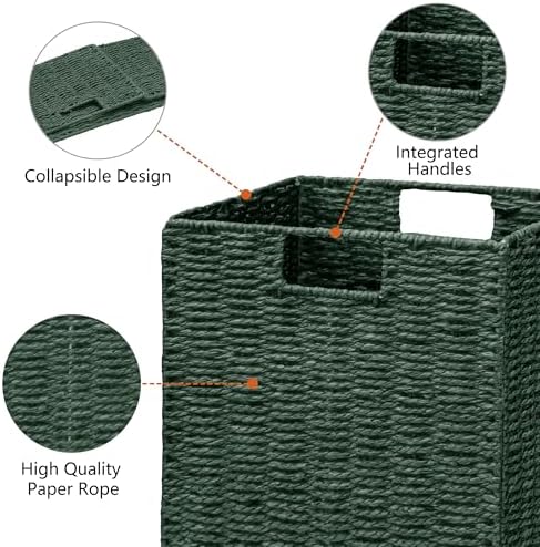 Vagusicc Wicker Storage Basket, Set of 2 Hand-Woven Paper Rope Wicker Basket, Foldable Cube Storage Bins, Square Large S
