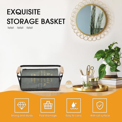 Ziliny 4 Pcs Mesh Wire Baskets for Organizing, Small, Black
