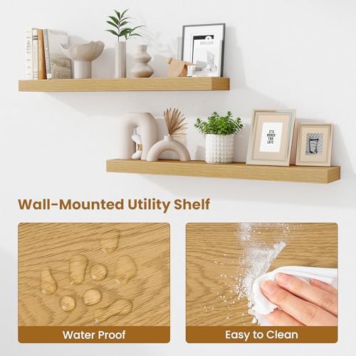 Fun Memories Floating Shelves for Room Wall, 36 Inch Long Shelf Set of 2， Hanging Wood Shelves for Storage & Display, Oa