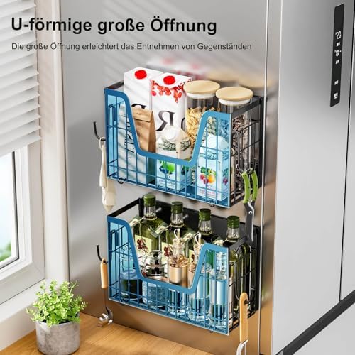 2 Pack Magnetic Shelf for Fridge,Magnetic Shelves for the Side of the Refrigerator,Magnetic Fruit Basket,Magnetic Hangin