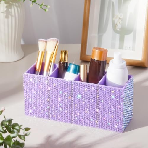 Rhinestone Desk Organizer, Purple Pen Makeup Brush Holder