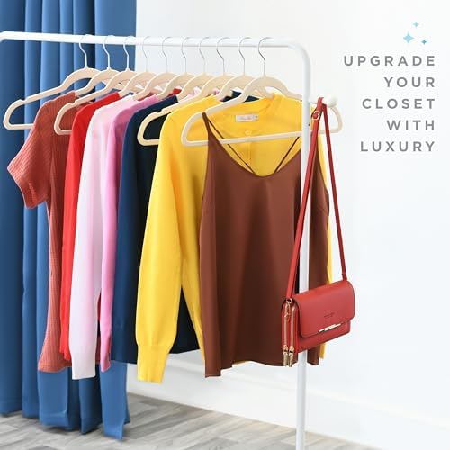 Home-it Premium Velvet Hangers 50 Pack - Ivory Suit Hangers Non Slip - Heavy Duty Clothes Hangers for Closet, Jacket, Shirt, Pants and Suit, Hook Swivel 360 - Ultra Thin