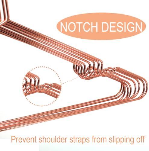 16.5" Rose Gold Copper Clothes Hangers - 10 Pack,Heavy Duty Strong Metal Hanger for Storage Display Sling Organization of Coat Shirts Dresses Jacket Elegant Standard Suit Accessory