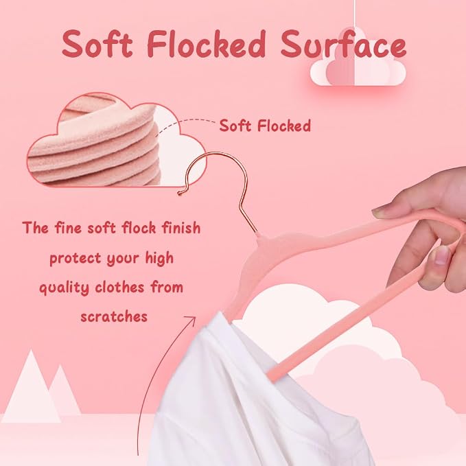 Stormix Baby Velvet Hangers Non-Slip, Space-Saving for Infant 32 Pack Pink