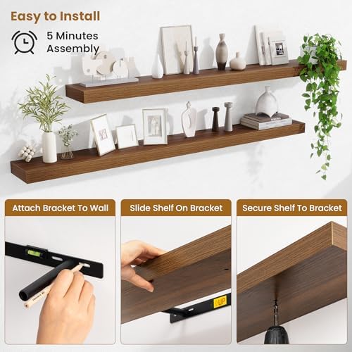 Fun Memories 60 Inch Fireplace Mantel Set of 2, Long Floating Shelf for Bedroom|Living Room, Wall Mounted Farmhouse Disp