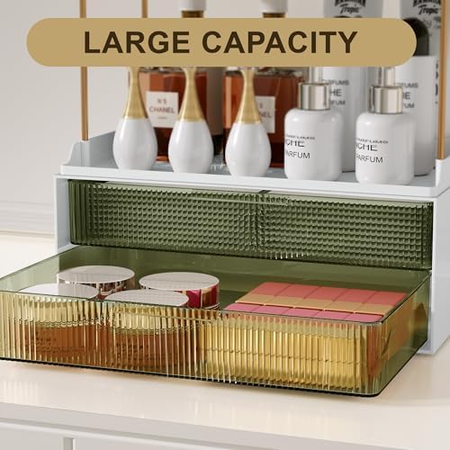 Bathroom Countertop Organizer with 2-Drawer, 3 Tier Makeup Organizer for Vanity, Large Multi-Purpose Makeup Skin Care Or