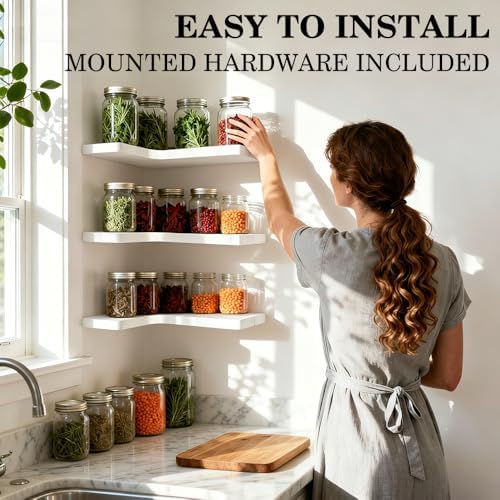 Floating Corner Shelves, Wall Shelf Set of 3, Shelves for Wall Storage, Solid Wood Shelves for Storage, Wall Mount Woode