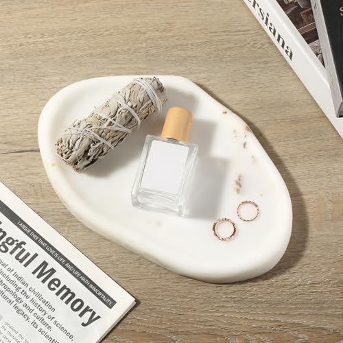 Koville Luxurious White Marble Vanity Tray, Cloud Shape Serving Stone Key Tray for Home Decor, 10"x7" Bathroom Marble St