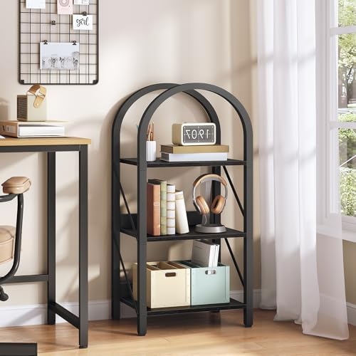 HOOBRO Bookshelf, 3-Tier Arched Bookshelf, Industrial Bookcase with Metal Frame, Book Shelf Storage Organizer for Living