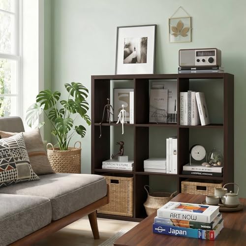 CTESNE【Wooden Thick Frame 9 Cube Storage Organizer Shelf with Anti-Tipping Kits + Reversible Open Back Bookcase, Horizon