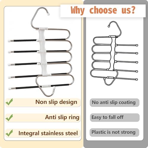 Pants Hangers Space Saving 5 Tier - 2 Pack Closet Organizers and Storage Closet Organizer,Anti-Slip Design,Closet Organizers and Storage for Pants Jeans Skirts Scarf Legging