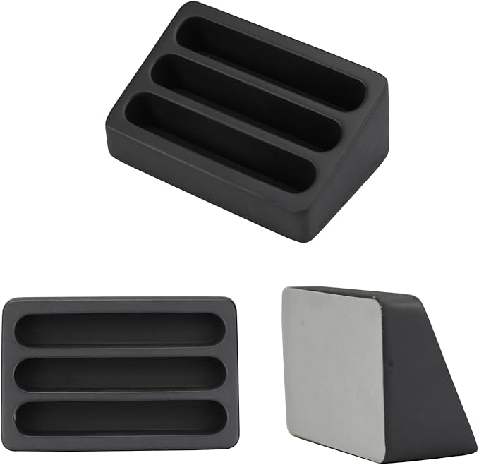 FREELOVE Desktop Card Holder, Concrete, Handmade, 3 Stair 3 Slots, Fits 30-50 Business Cards, Stone Weighted, Smooth Finish, Eva Base, Office Desk Organizer (Black, Small)