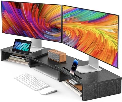 AMERIERGO Dual Monitor Stand Riser for 2 Monitors, Monitor Stand for Desk, Adjustable Computer Monitor Stand with 2 Slot