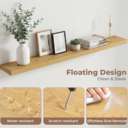 55 Inch Floating Shelves for Wall, 6.5"D Wood Storage Shelves, Oak Finish