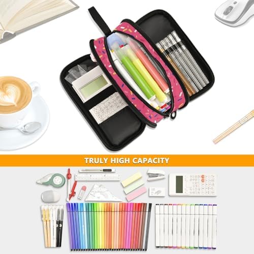Red Ice Cream Print Pencil Case Box Boys Girls Large Pencil Pouch Zipper Compartments Big Capacity Stationery Pen Bag Organizer for Kids Teens Adults School Office